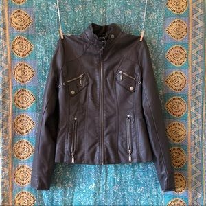 JouJou Faux Leather Jacket - Gray/Purple - XS